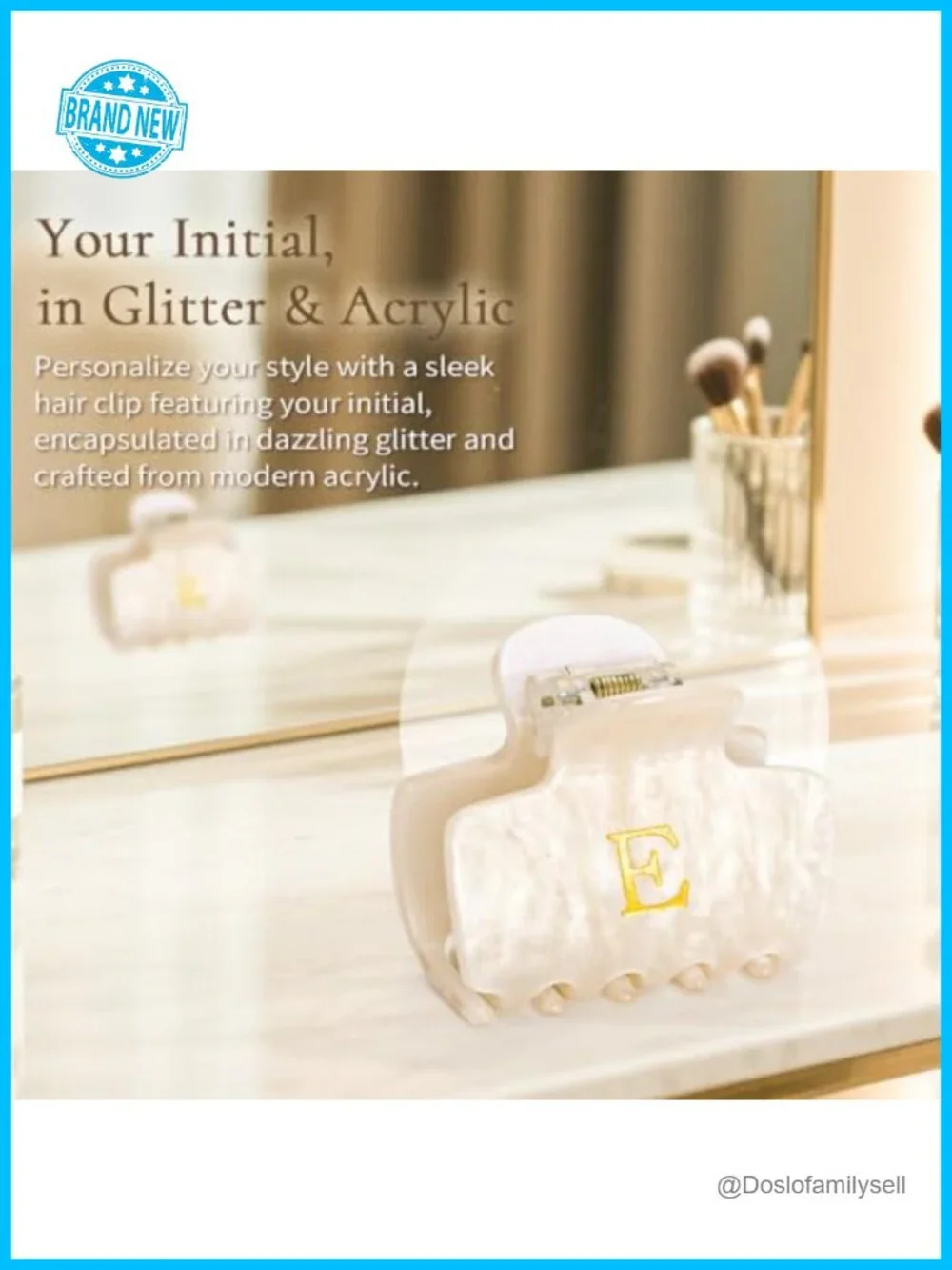 Personalized Initial Hair Claw Clip - Acrylic Glitter Accessory for Women